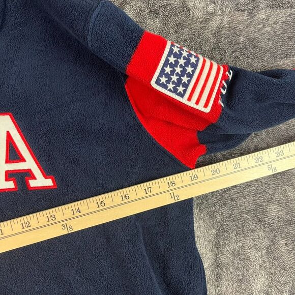 Polo Ralph Lauren Fleece Hoodie USA Flag Spellout Youth L Striped Navy Blue - Picture 6 of 10